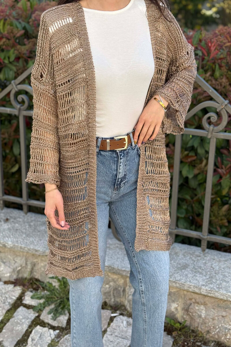 ONE COLOR KNITTED SIMPLE WOMEN CARDIGAN BROWN/KAFE - 3