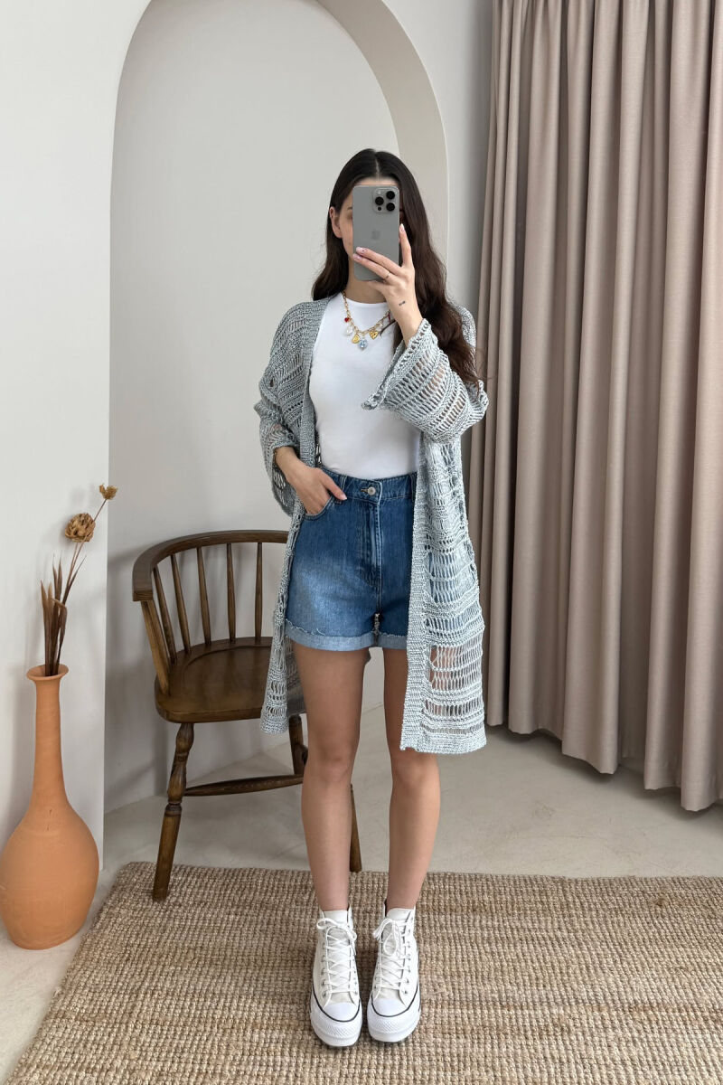 ONE COLOR KNITTED SIMPLE WOMEN CARDIGAN LIGHT GREY/GZ - 1