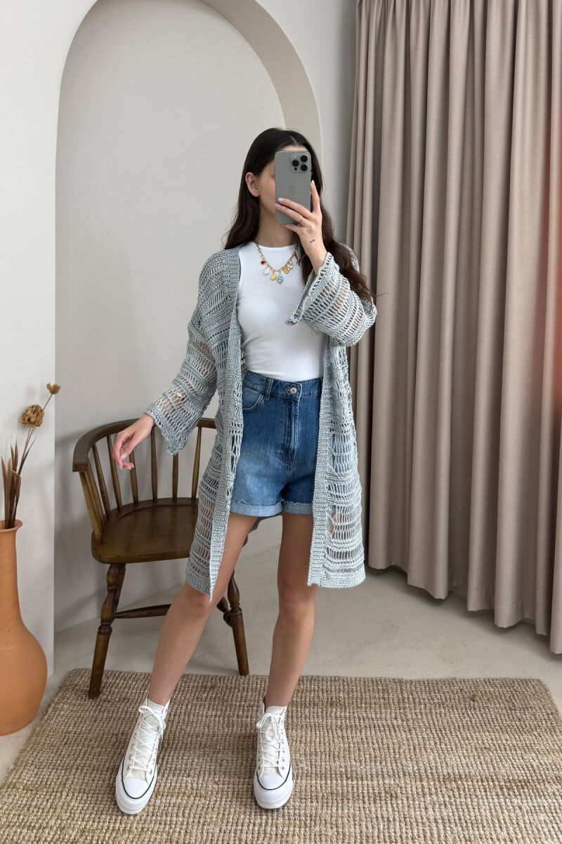 ONE COLOR KNITTED SIMPLE WOMEN CARDIGAN LIGHT GREY/GZ - 2