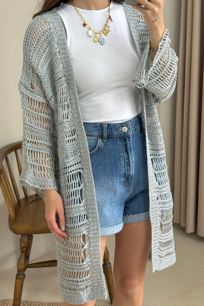 ONE COLOR KNITTED SIMPLE WOMEN CARDIGAN LIGHT GREY/GZ - 3