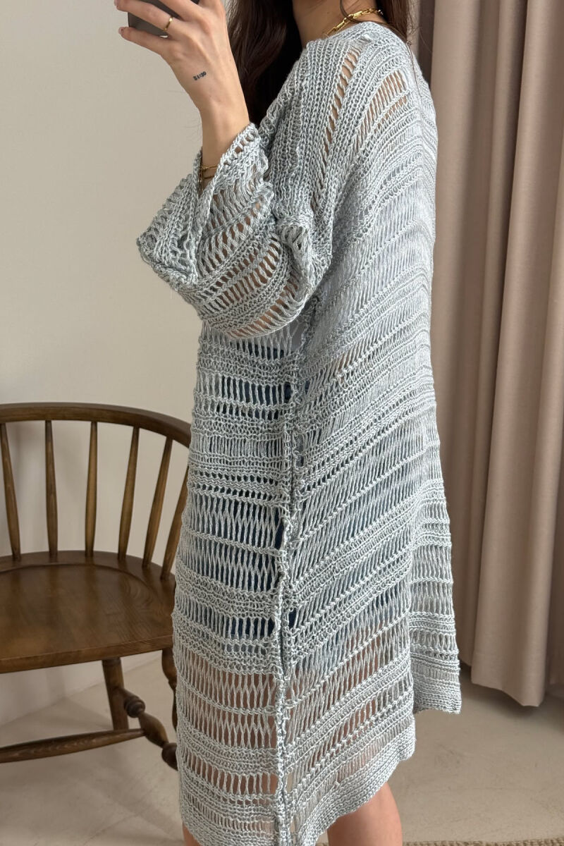 ONE COLOR KNITTED SIMPLE WOMEN CARDIGAN LIGHT GREY/GZ - 4