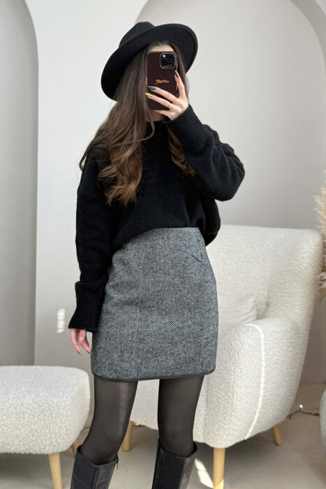 ONE COLOR KNITTED SIMPLE WOMEN SKIRT BLACK/ E ZEZE - 2