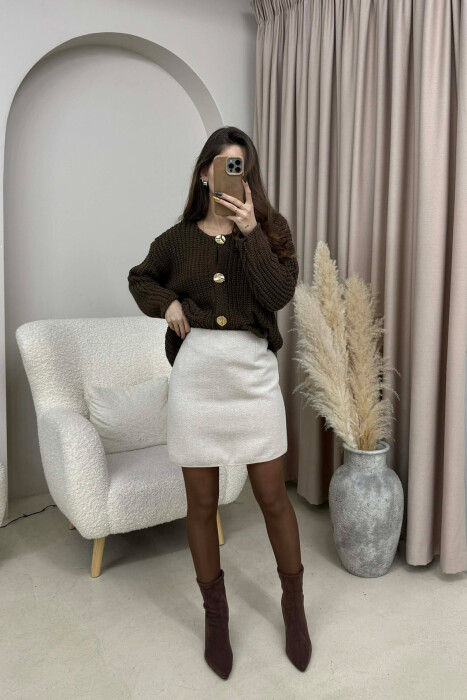 ONE COLOR KNITTED SIMPLE WOMEN SKIRT CREAM/KREM 
