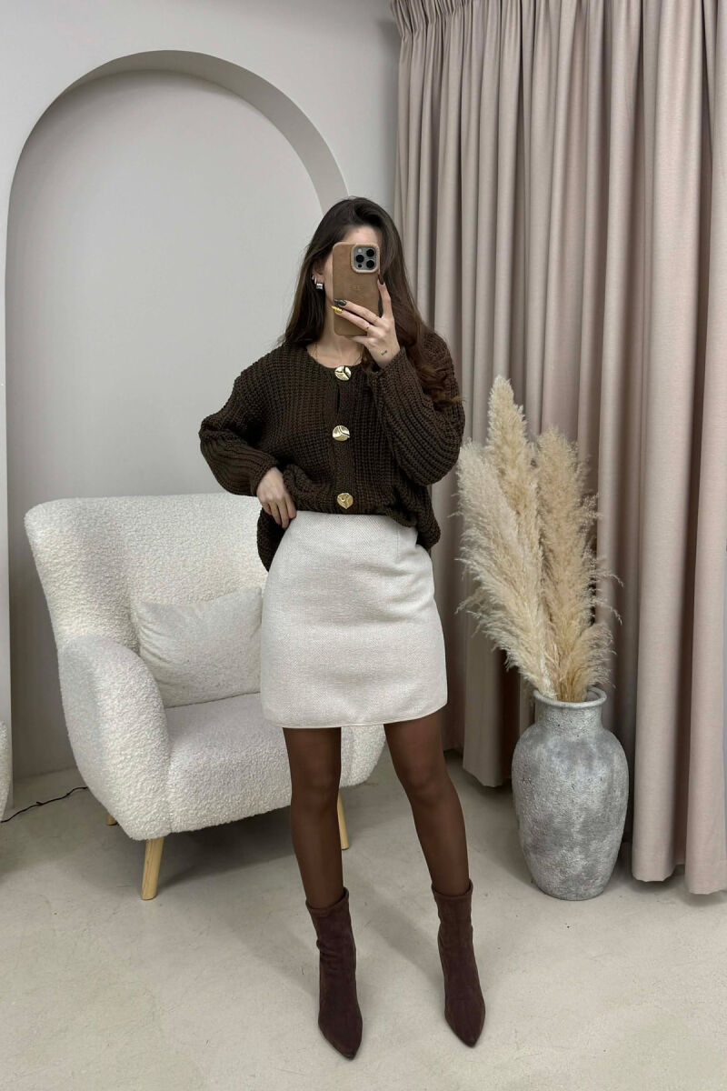 ONE COLOR KNITTED SIMPLE WOMEN SKIRT CREAM/KREM - 7
