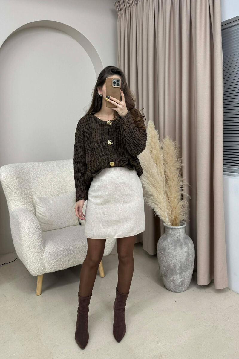 ONE COLOR KNITTED SIMPLE WOMEN SKIRT CREAM/KREM - 9