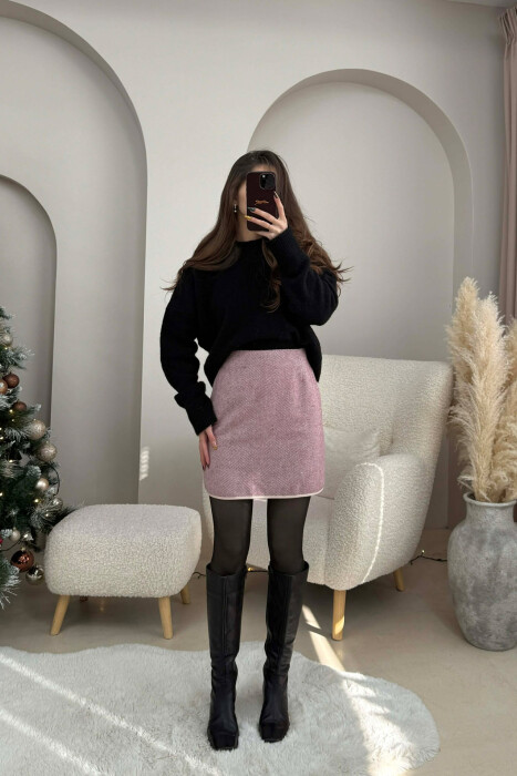 ONE COLOR KNITTED SIMPLE WOMEN SKIRT PURPLE/LEJLA - 1