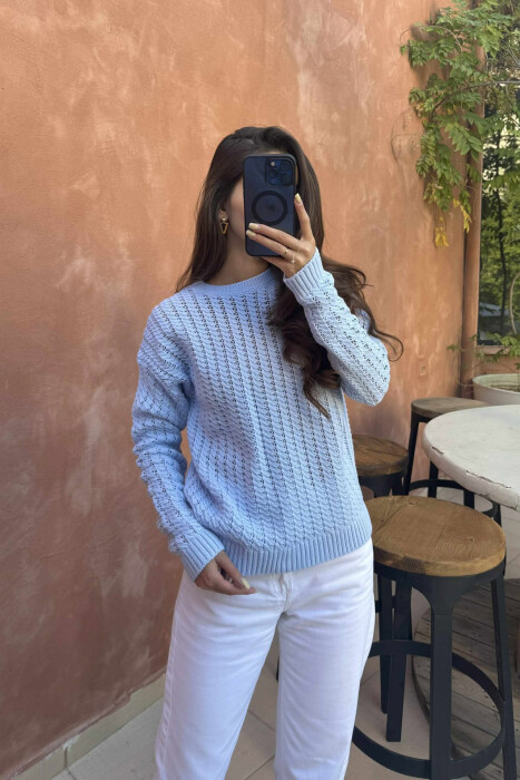 ONE COLOR KNITTED SIMPLE WOMEN SWEATER BABY BLUE/BLU BY - 4