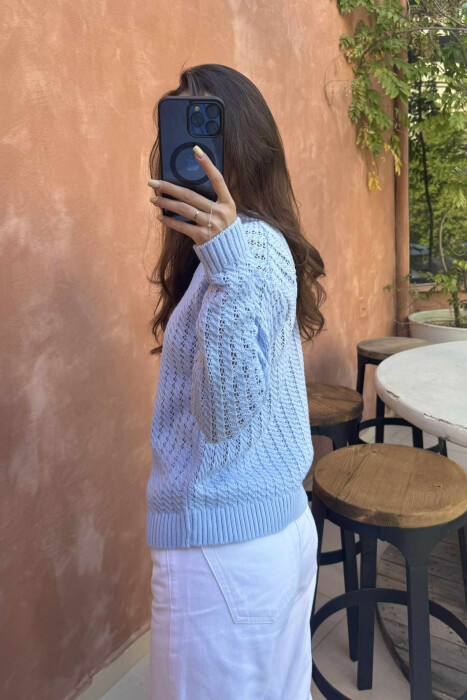 ONE COLOR KNITTED SIMPLE WOMEN SWEATER BABY BLUE/BLU BY - 5