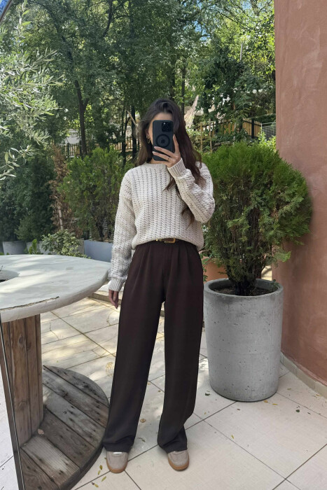 ONE COLOR KNITTED SIMPLE WOMEN SWEATER BEIGE/BEZHE 