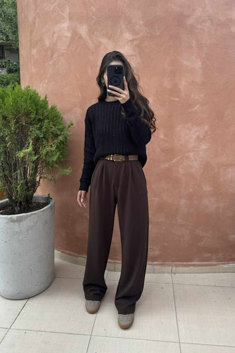 ONE COLOR KNITTED SIMPLE WOMEN SWEATER BLACK/ E ZEZE - 1