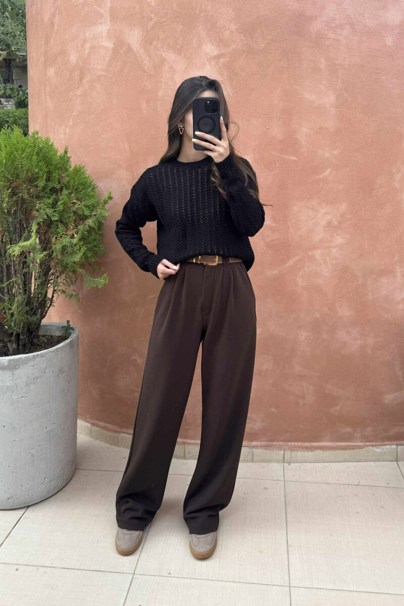 ONE COLOR KNITTED SIMPLE WOMEN SWEATER BLACK/ E ZEZE - 2