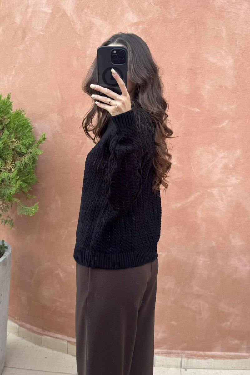 ONE COLOR KNITTED SIMPLE WOMEN SWEATER BLACK/ E ZEZE - 4