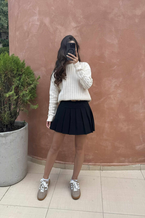 ONE COLOR KNITTED SIMPLE WOMEN SWEATER LIGHT BEIGE/BZHZB 