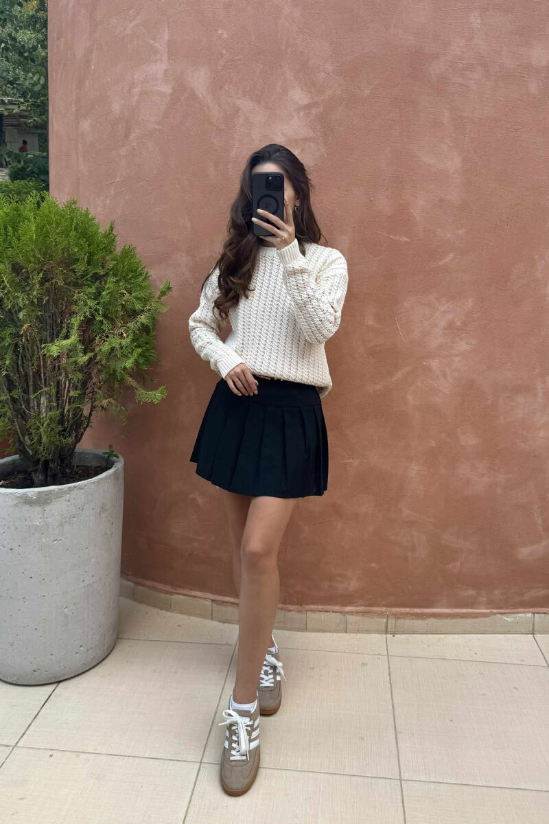 ONE COLOR KNITTED SIMPLE WOMEN SWEATER LIGHT BEIGE/BZHZB - 5
