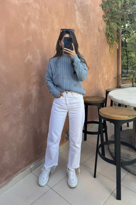 ONE COLOR KNITTED SIMPLE WOMEN SWEATER LIGHTBLUE/BZ 