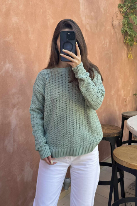 ONE COLOR KNITTED SIMPLE WOMEN SWEATER MINT/MENTE - 2
