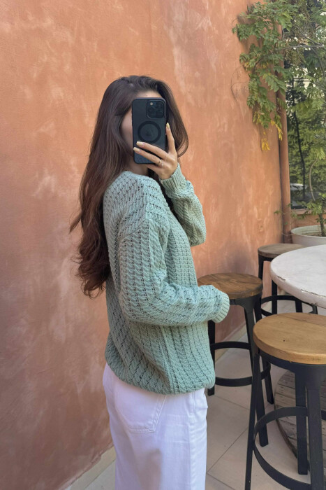 ONE COLOR KNITTED SIMPLE WOMEN SWEATER MINT/MENTE - 3