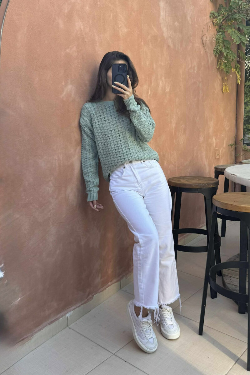ONE COLOR KNITTED SIMPLE WOMEN SWEATER MINT/MENTE - 4