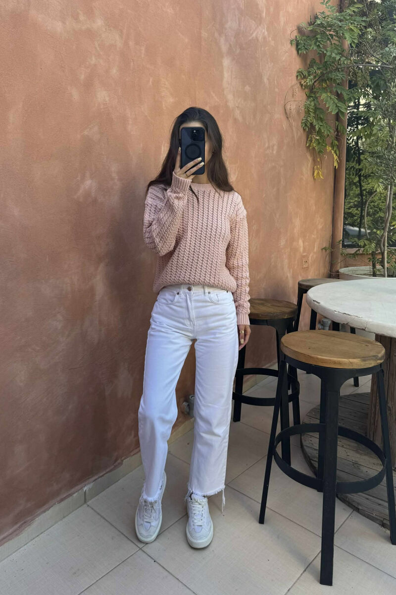 ONE COLOR KNITTED SIMPLE WOMEN SWEATER POWDER/PUDER - 1