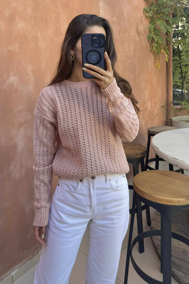 ONE COLOR KNITTED SIMPLE WOMEN SWEATER POWDER/PUDER - 2