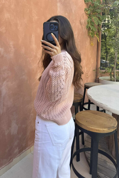 ONE COLOR KNITTED SIMPLE WOMEN SWEATER POWDER/PUDER - 3