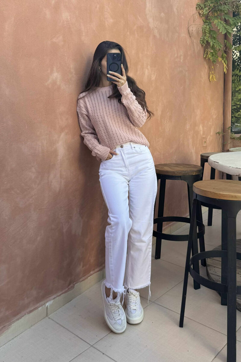 ONE COLOR KNITTED SIMPLE WOMEN SWEATER POWDER/PUDER - 4