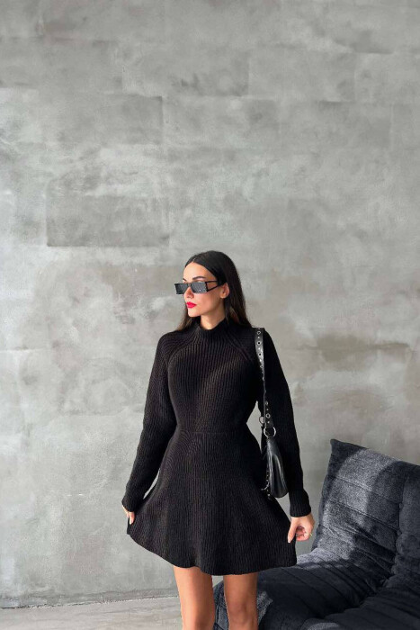 ONE COLOR KNITTED SWEATER+SKIRT WOMEN SET BLACK/ E ZEZE - 3