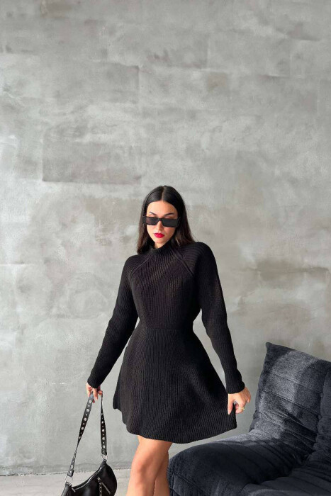 ONE COLOR KNITTED SWEATER+SKIRT WOMEN SET BLACK/ E ZEZE - 5