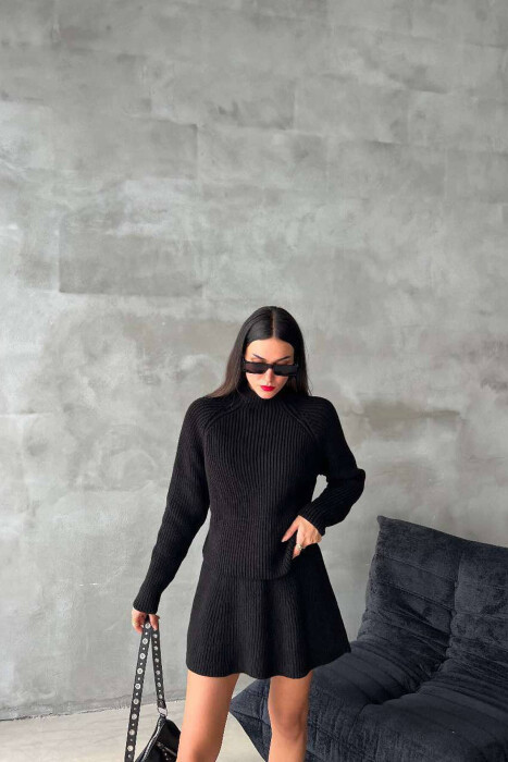 ONE COLOR KNITTED SWEATER+SKIRT WOMEN SET BLACK/ E ZEZE - 7