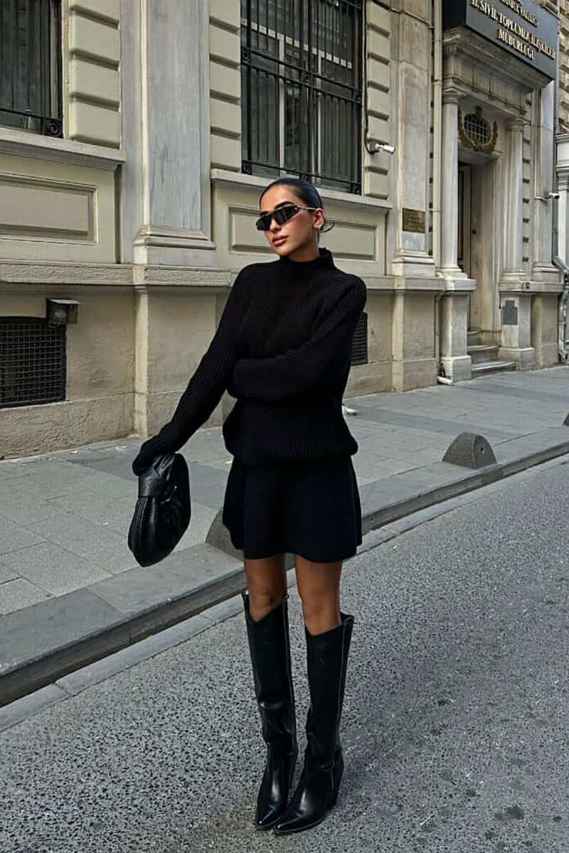 ONE COLOR KNITTED SWEATER+SKIRT WOMEN SET BLACK/ E ZEZE - 6