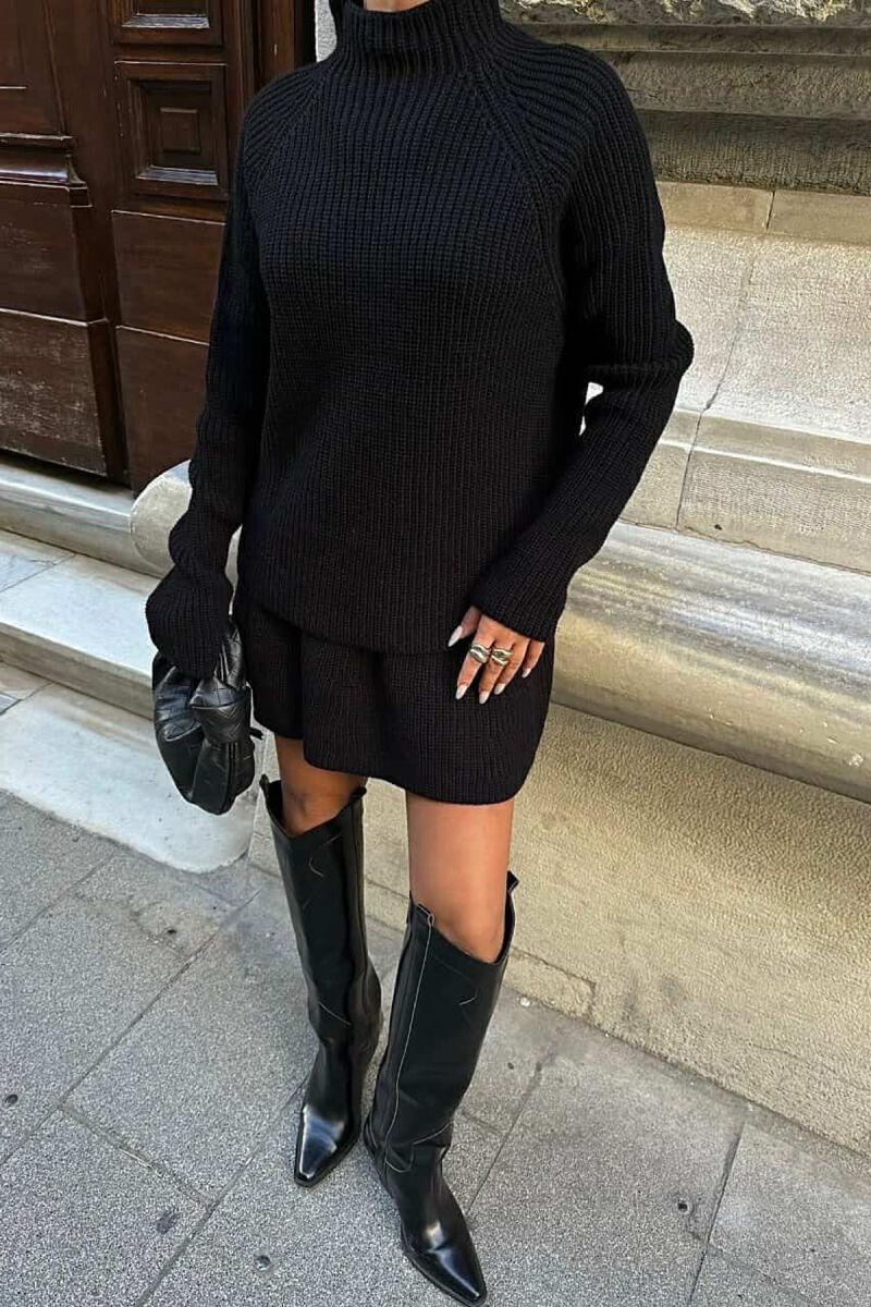 ONE COLOR KNITTED SWEATER+SKIRT WOMEN SET BLACK/ E ZEZE - 8