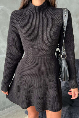 ONE COLOR KNITTED SWEATER+SKIRT WOMEN SET BLACK/ E ZEZE 