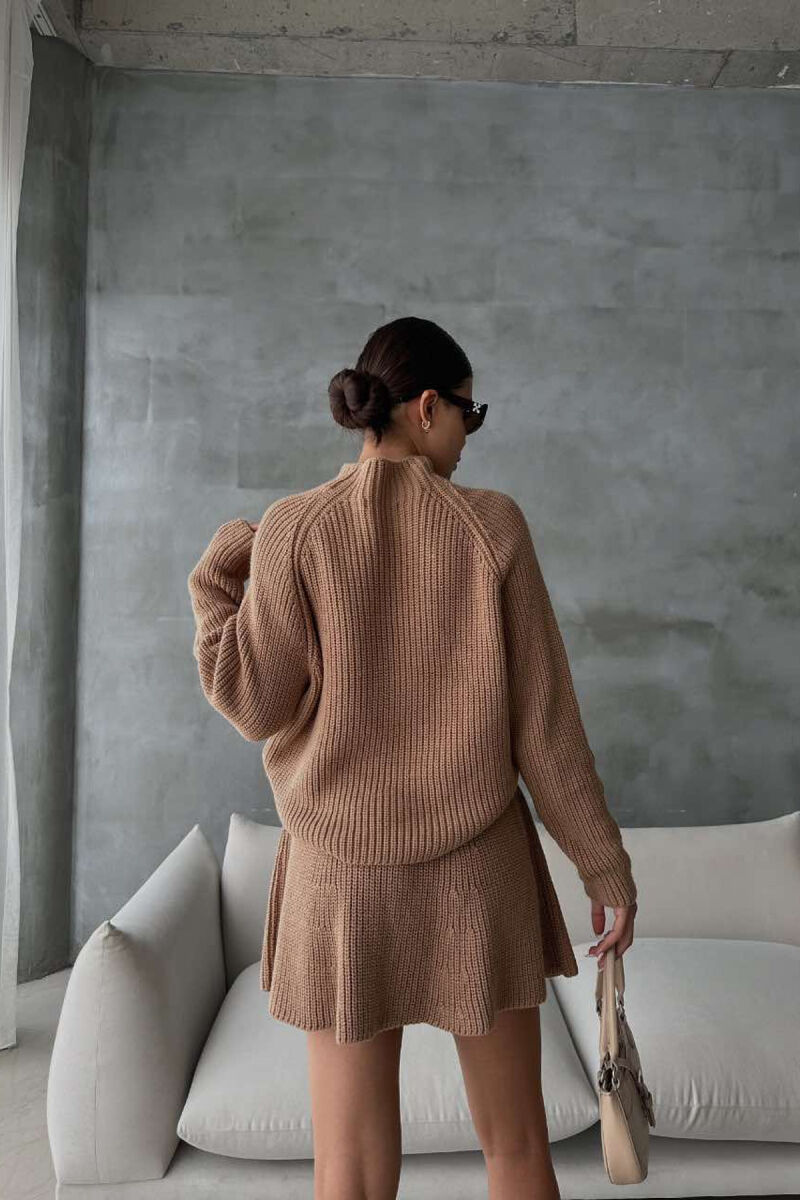 ONE COLOR KNITTED SWEATER+SKIRT WOMEN SET BROWN/KAFE - 4