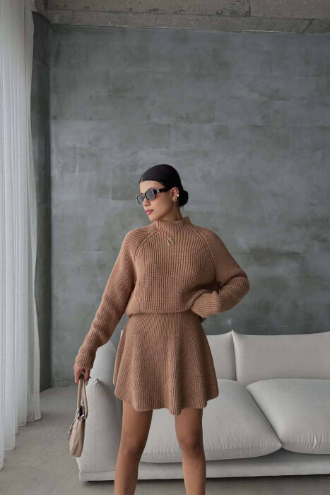 ONE COLOR KNITTED SWEATER+SKIRT WOMEN SET BROWN/KAFE - 7