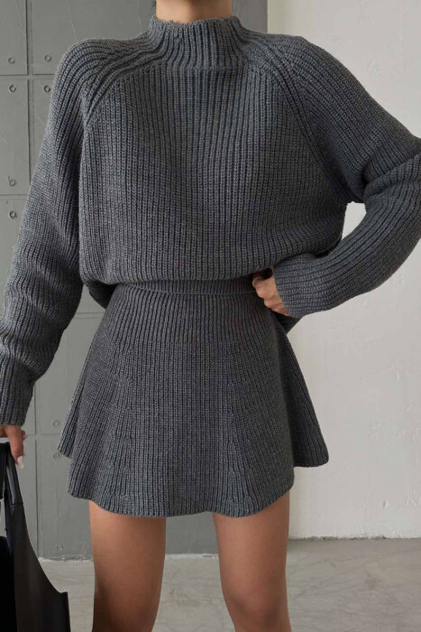 ONE COLOR KNITTED SWEATER+SKIRT WOMEN SET GREY/GRI - 7