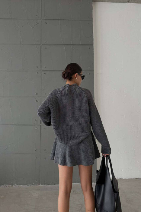 ONE COLOR KNITTED SWEATER+SKIRT WOMEN SET GREY/GRI - 9