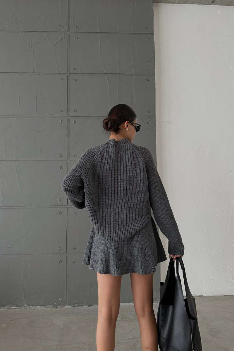 ONE COLOR KNITTED SWEATER+SKIRT WOMEN SET GREY/GRI - 5