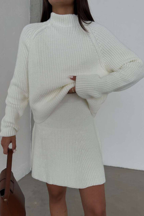 ONE COLOR KNITTED SWEATER+SKIRT WOMEN SET WHITE-E BARDHE - 2