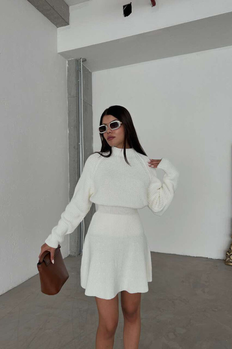 ONE COLOR KNITTED SWEATER+SKIRT WOMEN SET WHITE-E BARDHE - 3