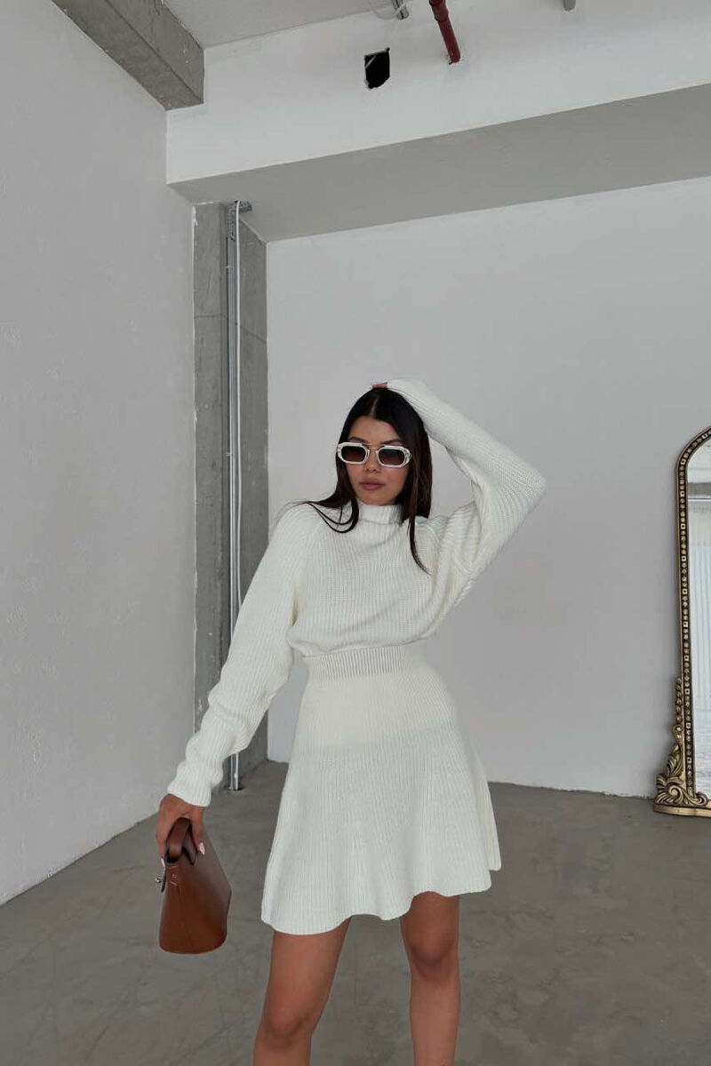 ONE COLOR KNITTED SWEATER+SKIRT WOMEN SET WHITE-E BARDHE - 5