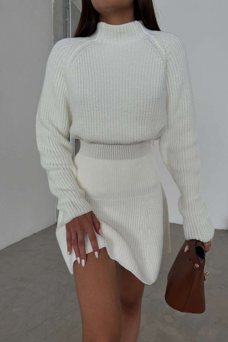 ONE COLOR KNITTED SWEATER+SKIRT WOMEN SET WHITE-E BARDHE - 6