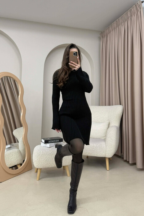 ONE COLOR KNITTED WOMAN DRESS BLACK/ E ZEZE - 3