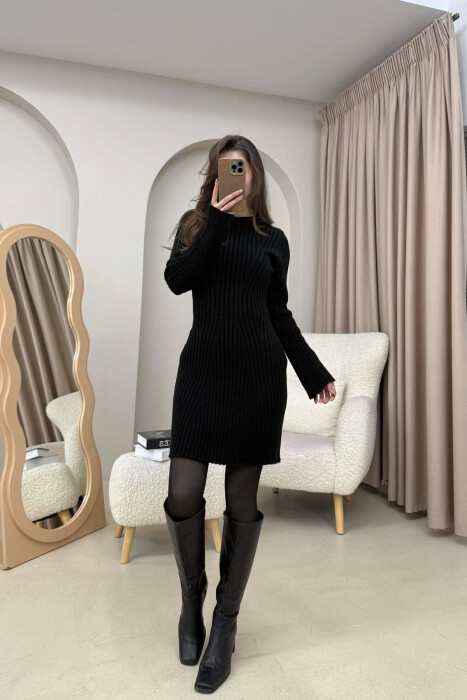 ONE COLOR KNITTED WOMAN DRESS BLACK/ E ZEZE - KLAUDIO FASHION
