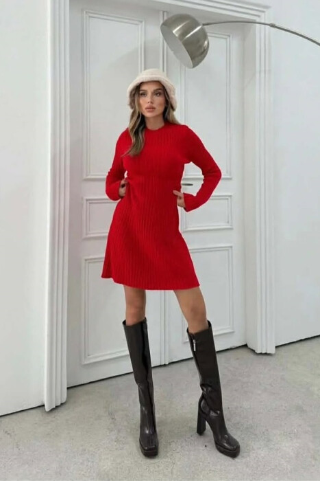 ONE COLOR KNITTED WOMAN DRESS RED/E KUQE - 3