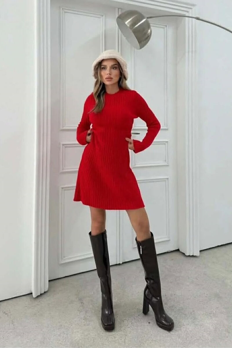 ONE COLOR KNITTED WOMAN DRESS RED/E KUQE - 3