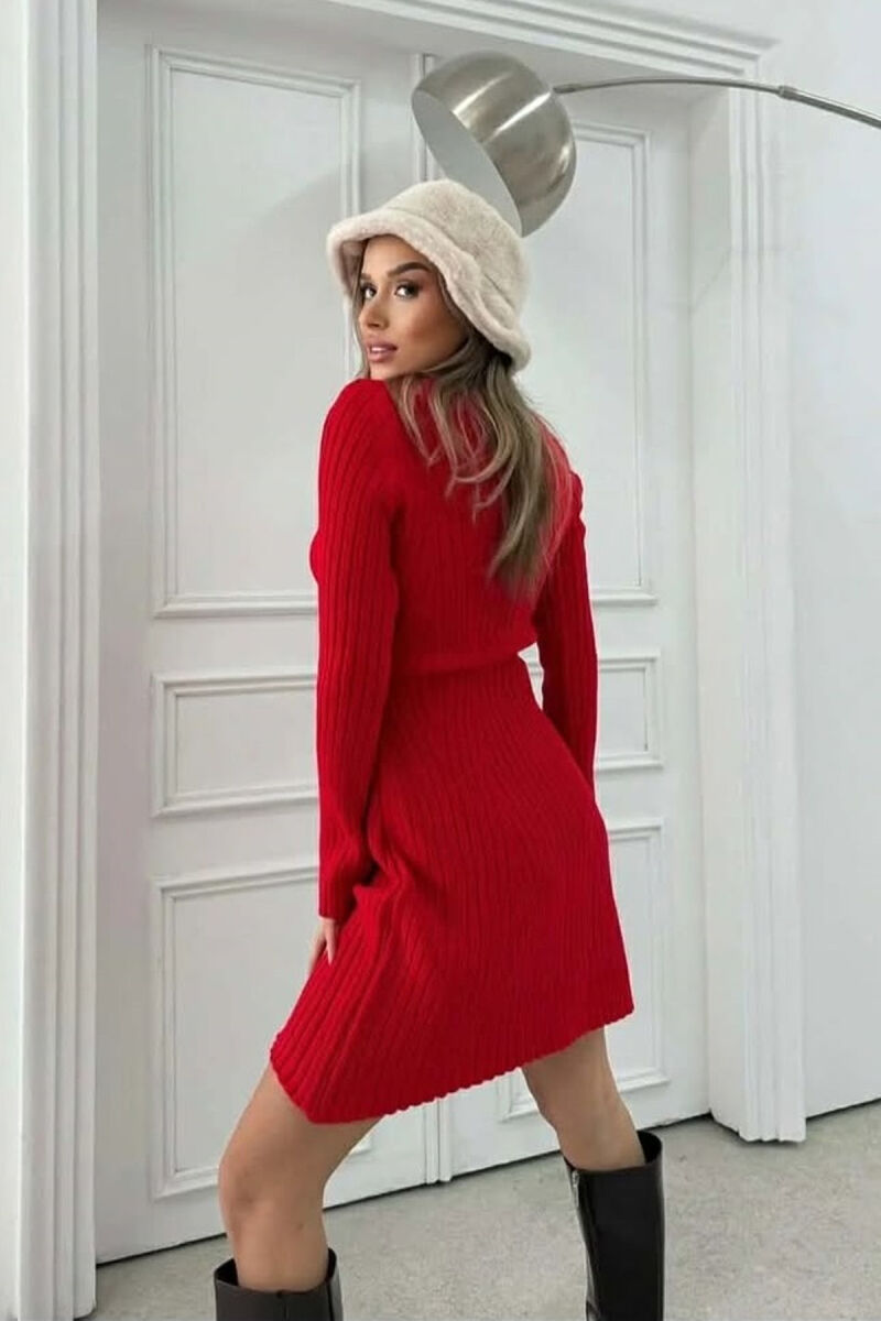 ONE COLOR KNITTED WOMAN DRESS RED/E KUQE - 5