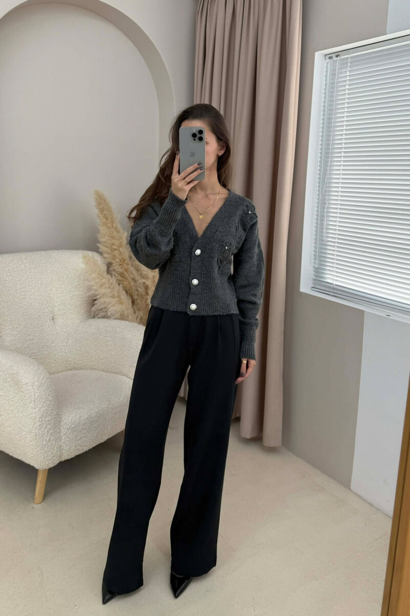 ONE COLOR KNITTED WOMEN CARDIGAN DARK GREY/GEE - 1