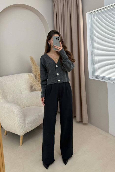 ONE COLOR KNITTED WOMEN CARDIGAN DARK GREY/GEE - 2