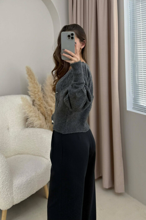 ONE COLOR KNITTED WOMEN CARDIGAN DARK GREY/GEE - 5
