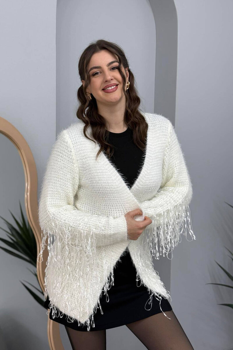 ONE COLOR KNITTED WOMEN CARDIGAN WHITE-E BARDHE - 1